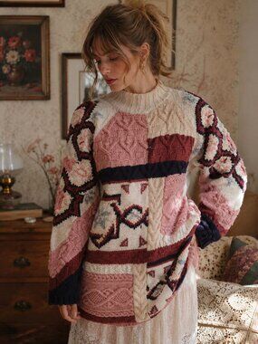 Jennifer Reed Hand Knit Patchwork Cottagecore Sweater S